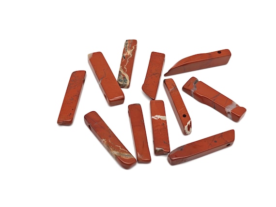 Red Jasper Drilled Tumbled Stones - Rectangle Hole Tumbled Stone - Making Jewelry Cytsals - Bulk Stones - NC1793