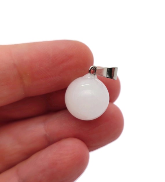 White Jade Crystal Ball Pendant - Ball Charm Whith Brass - Crystal Round Ball Pendant - Jewelry Making - Healing Crystal - NC1373