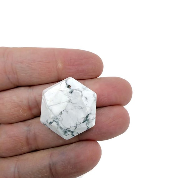 Howlite Hexagon Crystal Pendant – Faceted Stone Necklace Bead - NC1933
