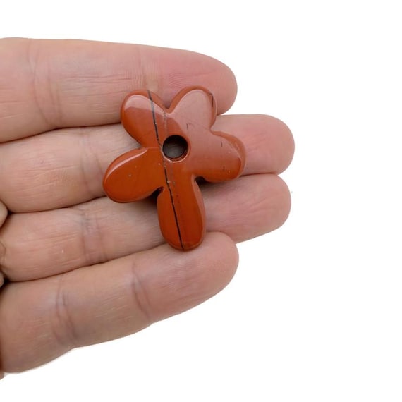 Red Jasper Flower Gemstone Pendant - Carved Crystal Flower Charm - NC1904