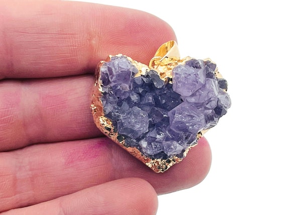 Amethyst Heart Cluster Pendant - Cluster Heart Pendant – Natural Necklaces - Heling Gemstone - Gift for her - NC1342