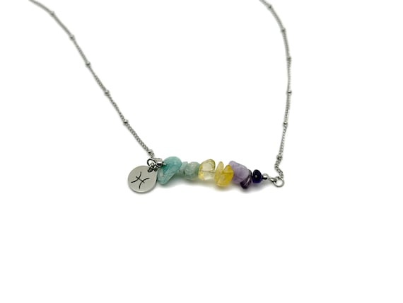 Pisces Zodiac Gemstone Necklace -  Choose Your Stones - Silver Stainless Steel - Birthstone Crystal Neckalce - CC1007