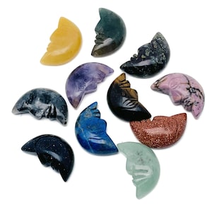 Crystal Moon Face - Crystal Smile Moon - Gemstone Carved Moon - Healing Crystal - Gemstone Crescent – 25mm – MSMIX