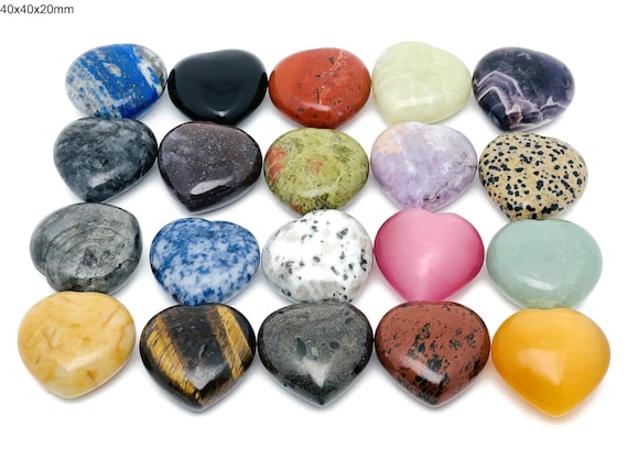 Crystal Gemstone Hearts - Natural Stone Heart - High Quality Gemstone - 40x40x20mm - HEMIX5