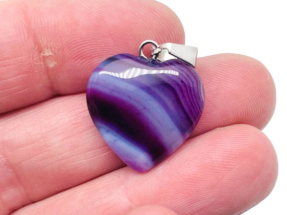 Purple Agate Heart Pendant - Crystals Pendant Healing - Mini Crystal Pendant - Gifts - NC1288