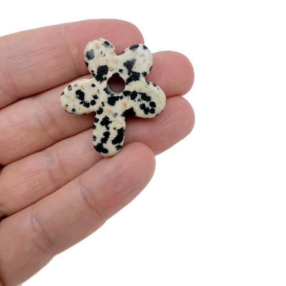 Dalmatian Jasper Flower Gemstone Pendant - Carved Crystal Flower Charm - NC1910