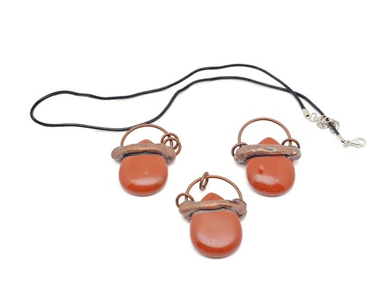 Gemstone Red Jasper Pendant - Red Jasper Necklace - Copper Pendant - With Rope - For Women Gift - NC1104