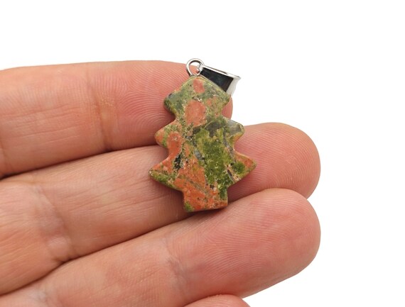 Unakite Pine Tree Gemstone Pendants - Crystals Pendant Healing - Mini Crystal Pendant - Gifts - NC1767