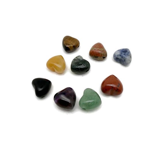 Mini Gemstone Heart Beads – Drilled Crystal Hearts for Bracelet & Necklace Design - 12mm - YWMIX6