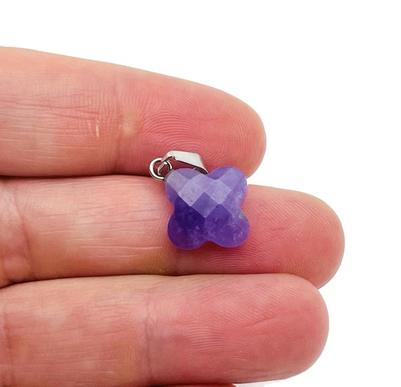 Amethyst Four-Leaf Clover Crystal Pendants - Gemstone Charm For Necklace & Earring Making - DIY Jewelry Making Supplies - NC1402