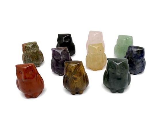 Crystal Owl Figure - Gemstone Decor - Handmade Carved Animal - Energy Stone Love Symbol Decoration - ANMIX13