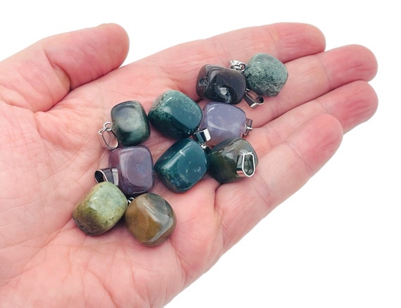 Moss Agate Tumbled Gemstone Pendant - Crystal Pendant - Love Stone Pendant - Pendants of Surprise - NC1053-11
