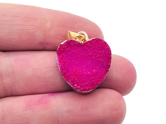Pink Agate Heart Geode Druzy Slice Pendnat - Oco Agate Geode Pendant - Crystal Agate Pendant - NC1344