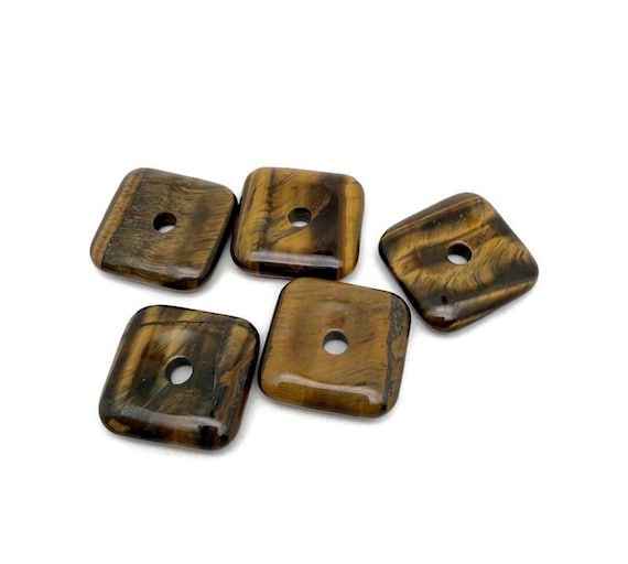Tiger Eye Square Crystal Donut Pendant – Natural Gemstone Healing Amulet - 30mm - DO1117