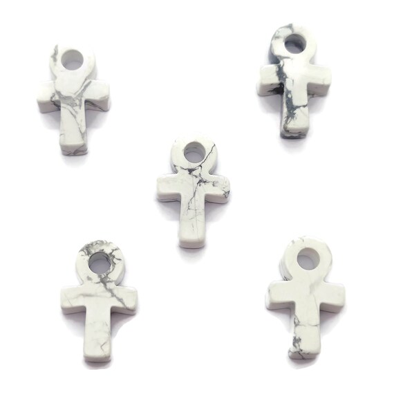 Howlite Anka Crystal - Mini Crystal Ankhs - Handmade Carving - Anka Totem - AN1014