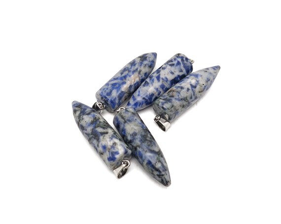Blue Spot Jasper Bullet Gemstone Pendant - Crystal Point Bullet Necklace - Polished Bullet Carved - Crystal Healing - Mineral - NC1580