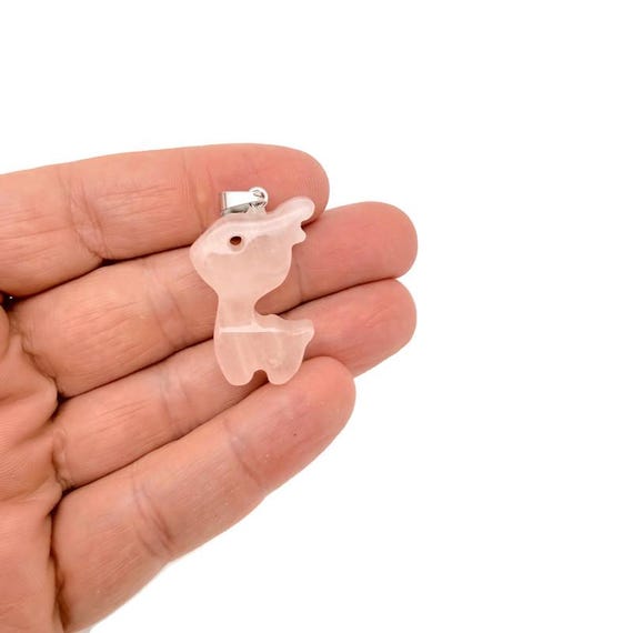 Rose Quartz Crystal Deer Pendant - Carved Gemstone Deer Necklace Gift - NC2011