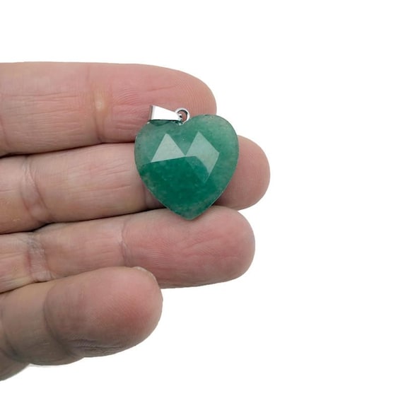 Aventurine Faceted Gemstone Heart Pendant – Natural Crystal Charm - NC1984