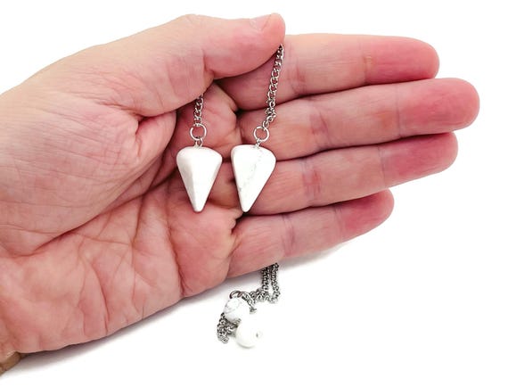 Howlite Healing Crystal Pendulum Collection – Gemstone Divination Pendulum with Stainless Steel Chain - PE1010