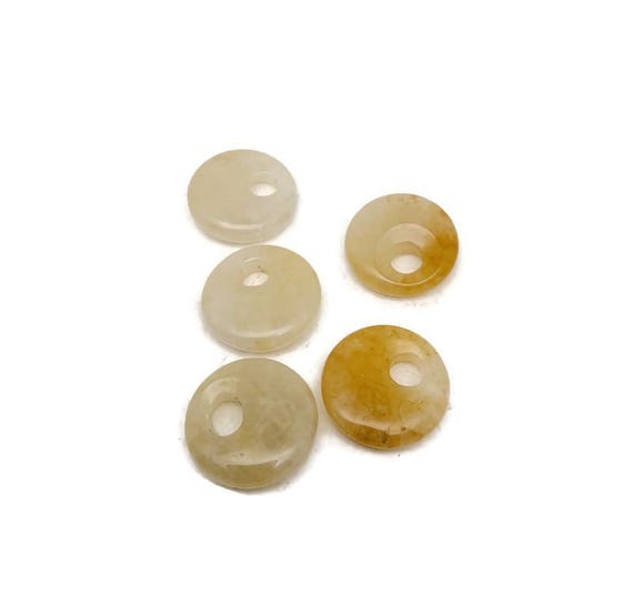 Yellow Jade Crystal Donut Pendant - Pi Stone Necklace Charm - 20mm - DO1083