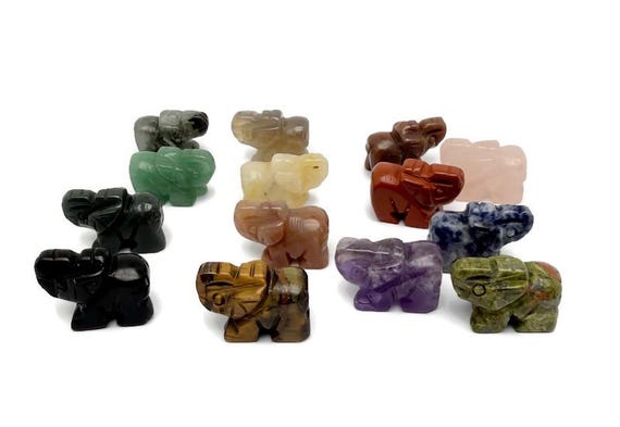 Crystal Elephant Figure - Gemstone Decor - Handmade Carved Animal - Energy Stone - Protection Symbol - ANMIX22
