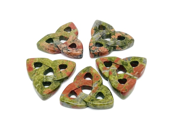 Unakite Celtic Knot Carved Stone - Trinity Crystals Gemstone - Making Jewelry - Healing Crystals - CK1009