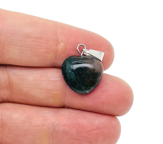 Moss Agate Heart Pendant - Crystals Pendant Healing - Mini Crystal Pendant - Gifts - NC1498