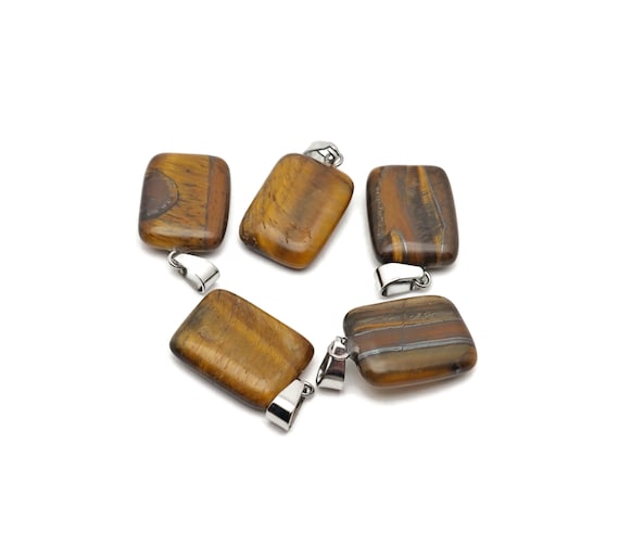 Tiger Eye Crystal Rectangle Shape Pendants - Wholesale Gemstones - Stone Healing Crystal Rectangle Necklace - Natural Stones - NC1717
