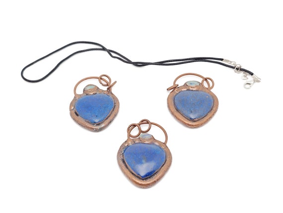 Gemstone Heart Lapis Lazuli Pendant - Lapis Lazuli Necklace - Copper Pendant - With Rope - For Women Gift - NC1048