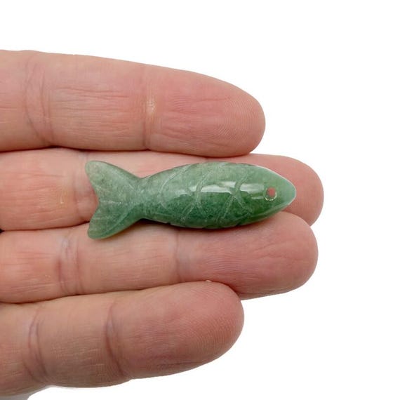 Aventurine Gemstone Fish Carving Pendant – Lucky Fishing Charm Gift - NC1875