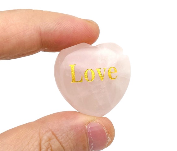 Love Rose Quartz Heart Gemstone - Heart Crystal - Carving Heart - Gemstone Puffy Heart - Rose Quartz Healing Crystals - HE1207