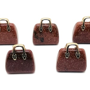 GoldStone Crystal Purse Carving - Crystal Handbag Pendant - Gemstone Purse - PU1015