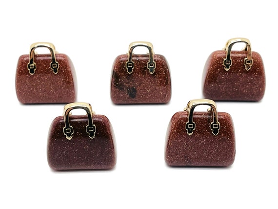 GoldStone Crystal Purse Carving - Crystal Handbag Pendant - Gemstone Purse - PU1015