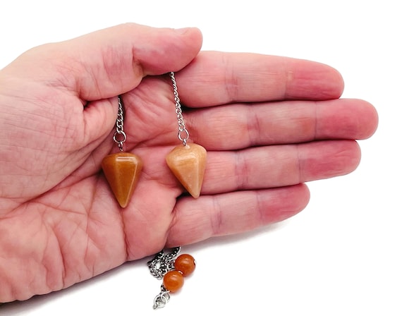 Orange Aventurine Healing Crystal Pendulum – Gemstone Divination Pendulum with Stainless Steel Chain - PE1013