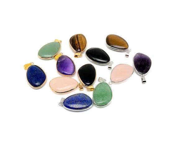 Dainty Gemstone Pendants - Gold&Silver Crystal Pendants - Birthstone Charm - Jewelry DIY Charms - Gift Charm - NCMIX25