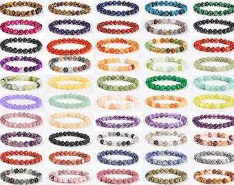 Natural Gemstone Beaded Bracelet - Healing Crystal Stretch Bracelet - Chakra Stone Jewelry - Unisex Minimalist Gift - Pick Your Color -ZZMIX