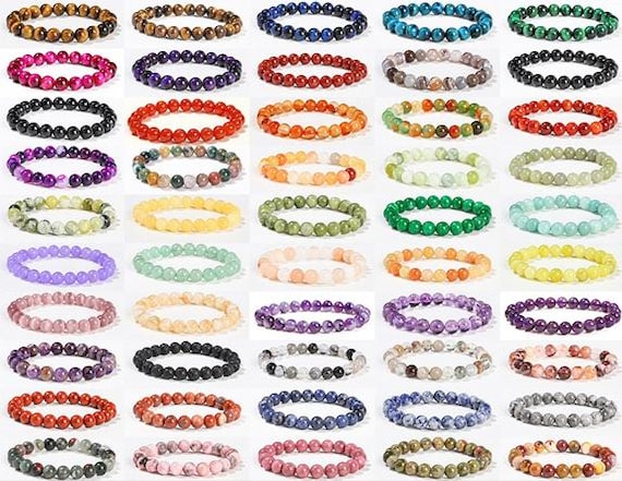 Natural Gemstone Beaded Bracelet - Healing Crystal Stretch Bracelet - Chakra Stone Jewelry - Unisex Minimalist Gift - Pick Your Color -ZZMIX