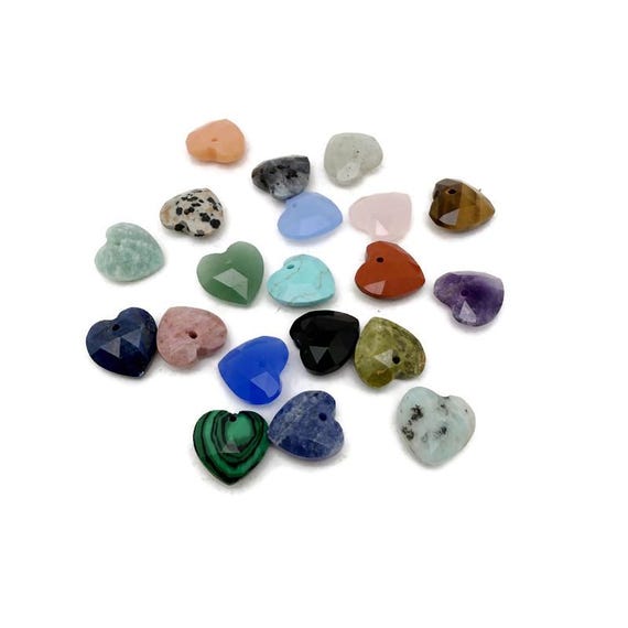 Crystal Heart Pendants – Hole Natural Gemstone Heart Charms for DIY Jewelry - 13mm - YWMIX5