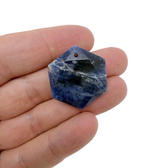 Sodalite Hexagon Crystal Pendant – Faceted Stone Necklace Bead - NC1941