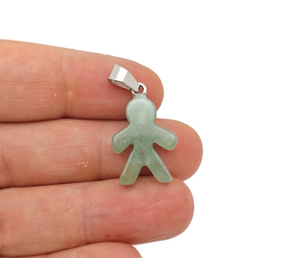 Aventurine Crystal Gingerbread Cookies Men Pendants - Christmas Gift - Mineral Specimens - Christmas Carving - Best Quality - NC1657