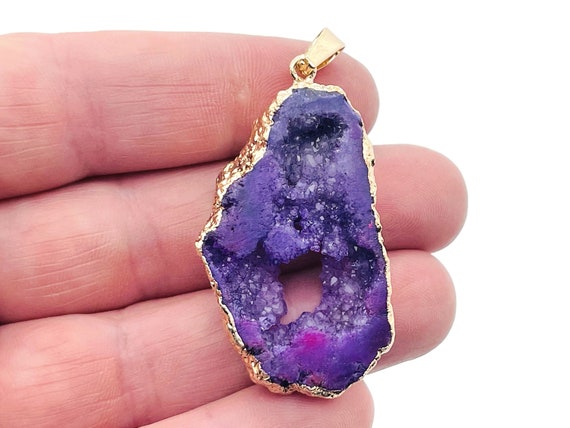 Purple Agate Geode Druzy Slice Pendnat - Oco Agate Geode Pendant - Crystal Agate Pendant - NC1340