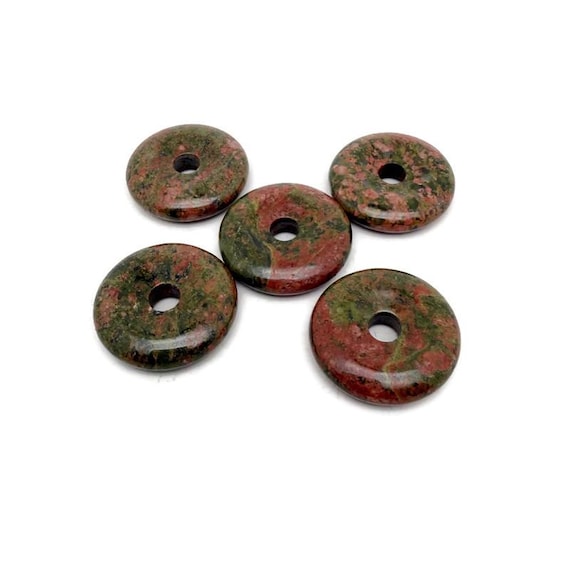 Unakite Crystal Donut Pendant - Polished Pi Stone Charm - 30mm - DO1088