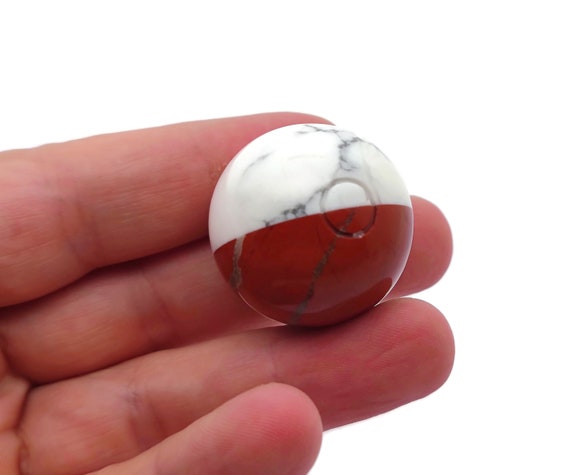 PokeBall Crystal Carving - Natural Poké Ball -  Mineral Specimen - Howlite with Red Jasper - Ball Crystal Gift - 30mm - SP1083