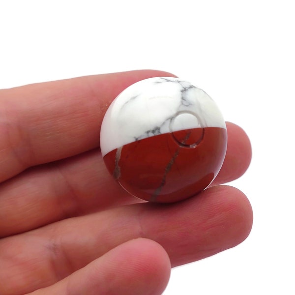 PokeBall Crystal Carving - Natural Poké Ball -  Mineral Specimen - Howlite with Red Jasper - Ball Crystal Gift - 30mm - SP1083