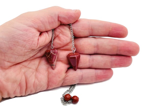 Red Jasper Healing Crystal Pendulum Collection – Gemstone Divination Pendulum with Stainless Steel Chain - PE1005