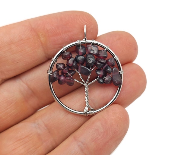 Garnet Tree Of Life Gemstone Pendants - Bulk Wholesale Crystals - Handmade Crystal Tree Jewelry - Healing Pendants - NC1699
