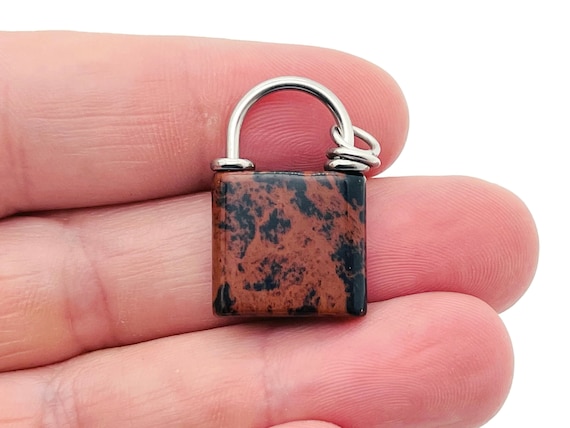 Mahogany Obsidian Gemstone Lock Pendant - Crystal Lock - Healing Stone - Crystal Carving - LO1005