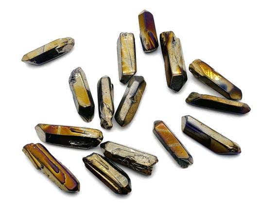 Gold Titanium Aura Quartz Point Gemstone - Point Gold Titanium Aura Stone – Gold Titanium Aura Gemstone - Lucky Stone - RA1236
