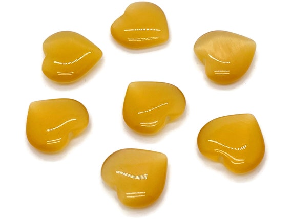 Yellow Cats Eye Heart Gemstone Flat – Heart Crystal - Healing Stones – Carving Heart - Natural stones - 20x20x6 - HE1087
