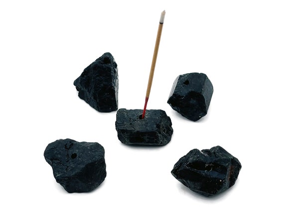 Black Tourmaline Crystal Incense Holder -Rough Crystal Stone Incense Stick Holder -Raw Stone Incense Holder - Healing Stone - RS1009